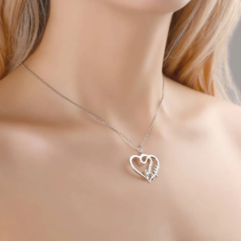 Double Heart Necklace  Stainless Steel For Women