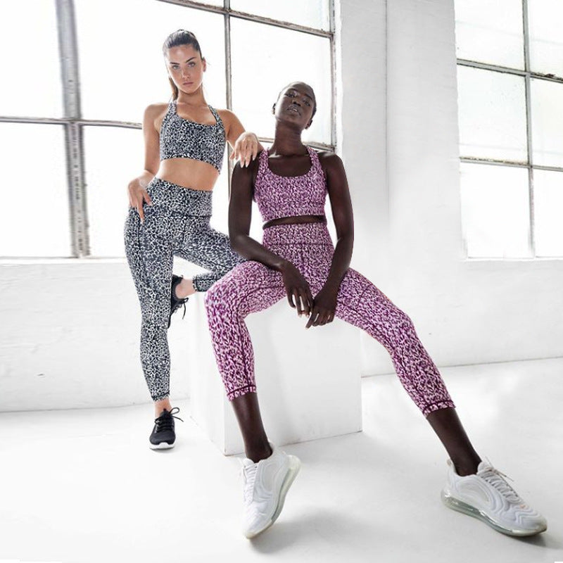 Printed Pocket Halter Bra Trousers  Fitness  Suit